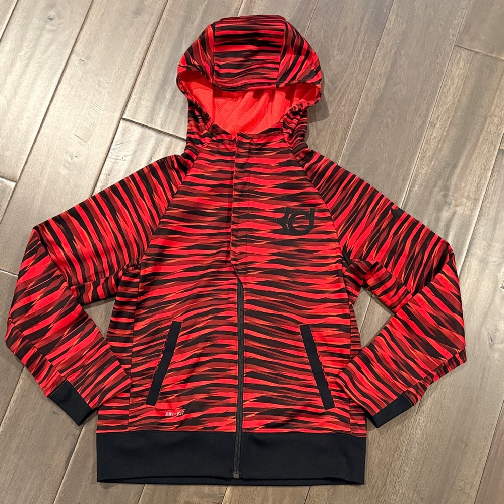 Nike- Boys Red and Black Striped Hoodie
